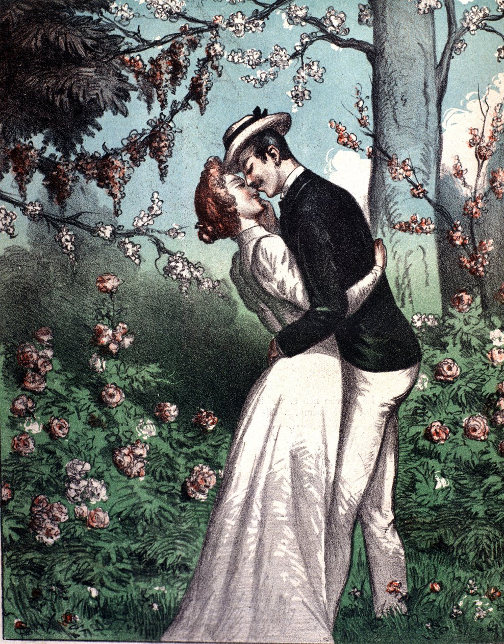 Um casal de amantes a darem-se um beijo a si próprios. de Unknown artist