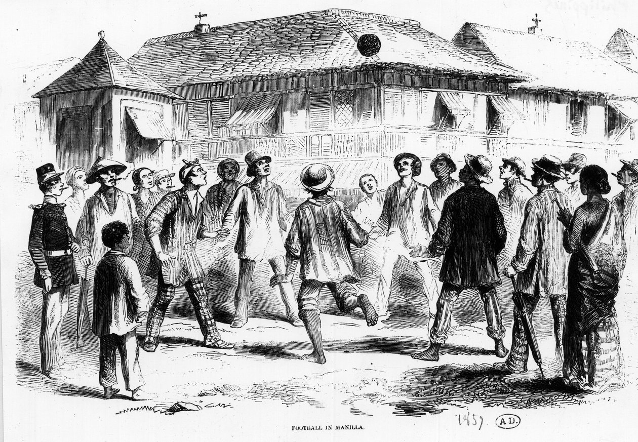 Um jogo de futebol em Manila (Filipinas) - gravura de Unknown artist