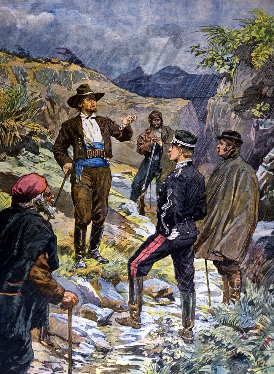 Um gendarme levado à tarefa por um bandido da Sardenha. 1899. de Unknown artist