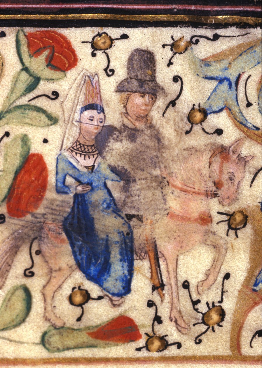 Um cavaleiro e a sua dama: A iluminação francesa do século XIV a partir de um manuscrito de Petrarca (Francesco Petrarca). Biblioteca comunale di Rimini. de Unknown artist