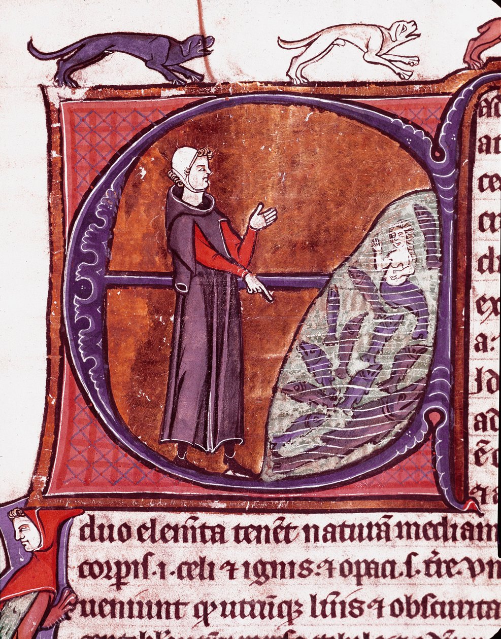 Um monge em frente a um lago, uma sirene é representada entre os peixes miniatura retirados do manuscrito "Speculum historiale" (o Historial do Espelho) de Vincent de Beauvais (1184/94-1264) Século XIII Laon, biblioteca municipal de Unknown artist