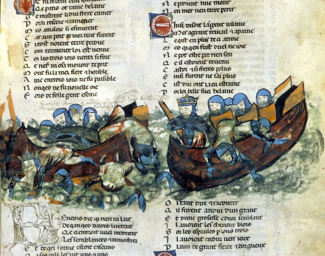 Uma batalha naval. Uma miniatura do século XIII. de Unknown artist