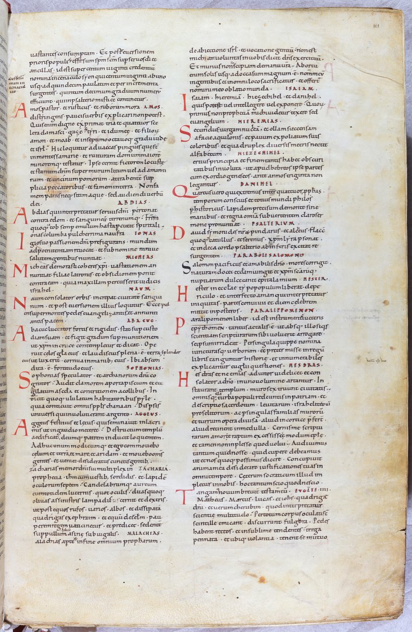 Uma página da Bíblia do século XI que apresenta os vários livros do Antigo Testamento de Unknown artist