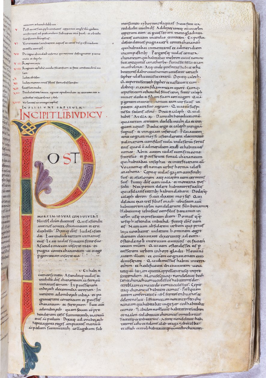 Uma página com o incipit do Livro dos Juízes "Depois da morte de Josué...", século XI (miniatura, manuscrito membranoso) de Unknown artist