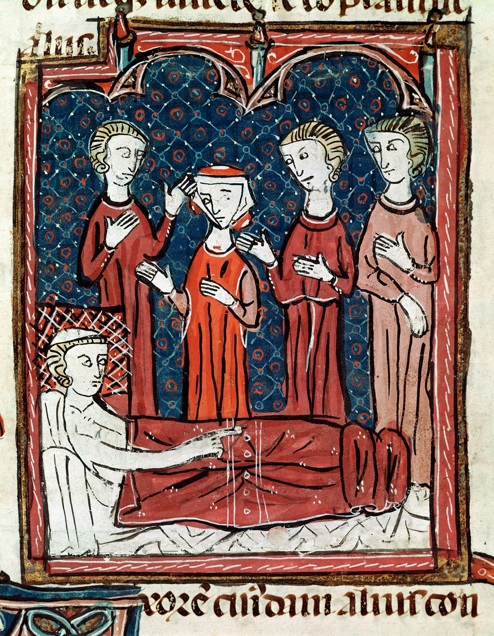 Um paciente na cama rodeado por médicos (Miniatura de Unknown artist