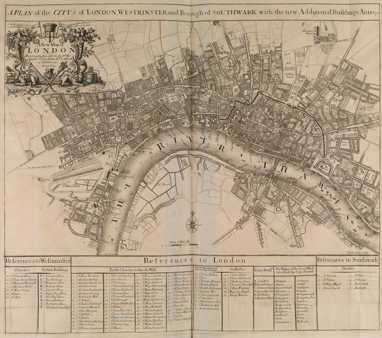 Um plano da cidade de Londres, de Westminster, do bairro de Southwark e do rio Tamisa de Unknown artist