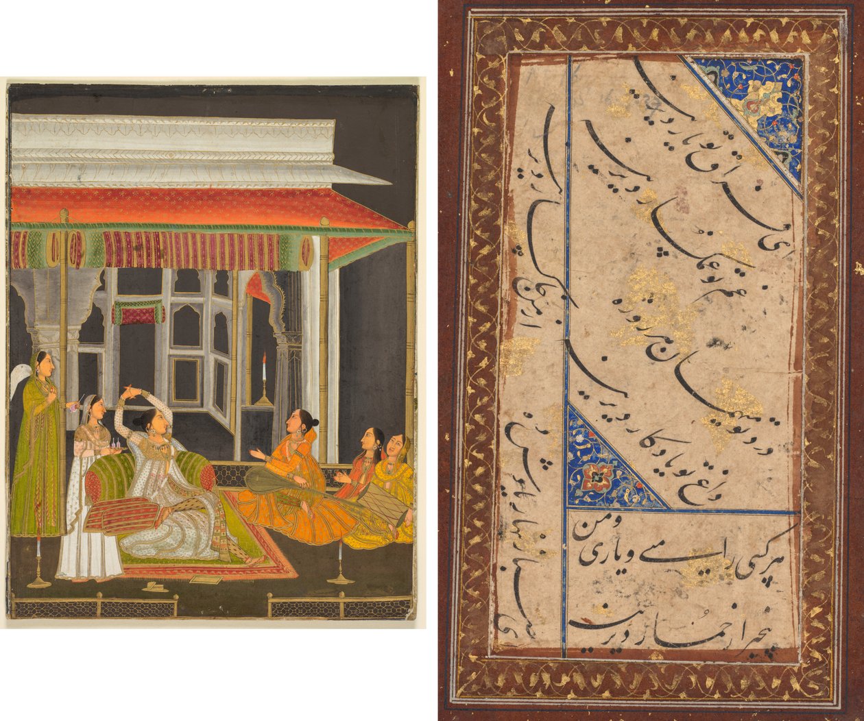 Uma princesa em um terraço com atendentes à noite (reto); Caligrafia (verso) de Unknown artist