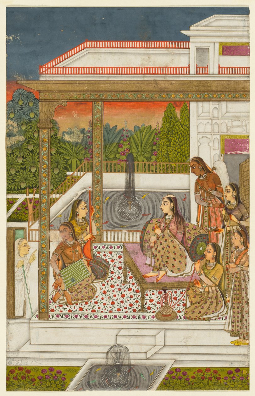 Uma princesa com atendentes em um terraço de Unknown artist
