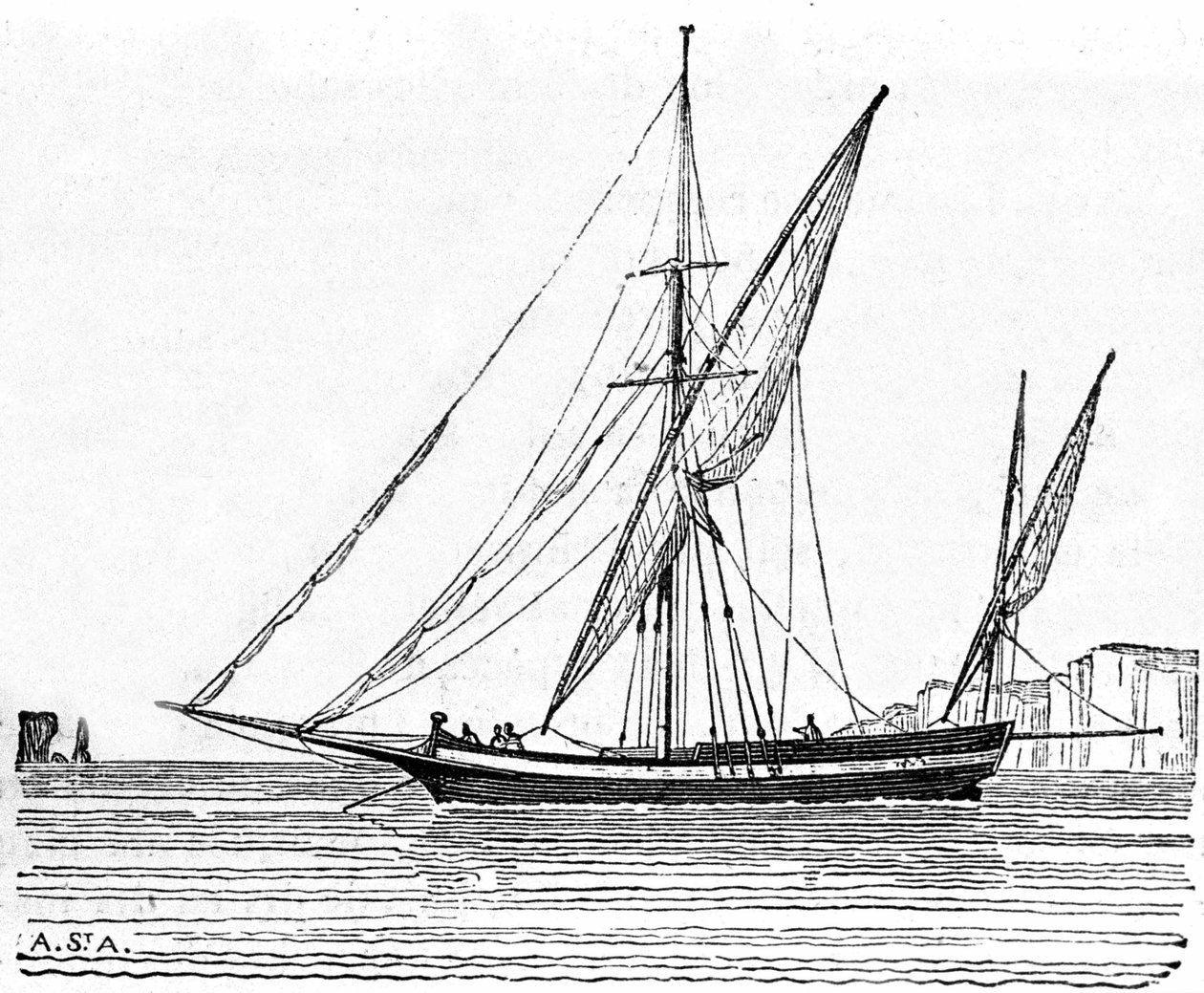 Um tartano, um pequeno barco com um grande mastro do Mediterrâneo. de Unknown artist
