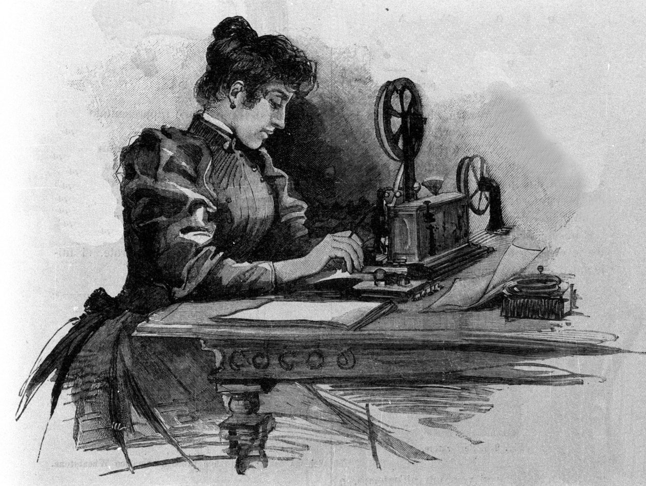 Um operador telegráfico inventado pelo inventor americano Samuel Finley Breese Morse (1791- 1872). Gravura do século XIX de Unknown artist