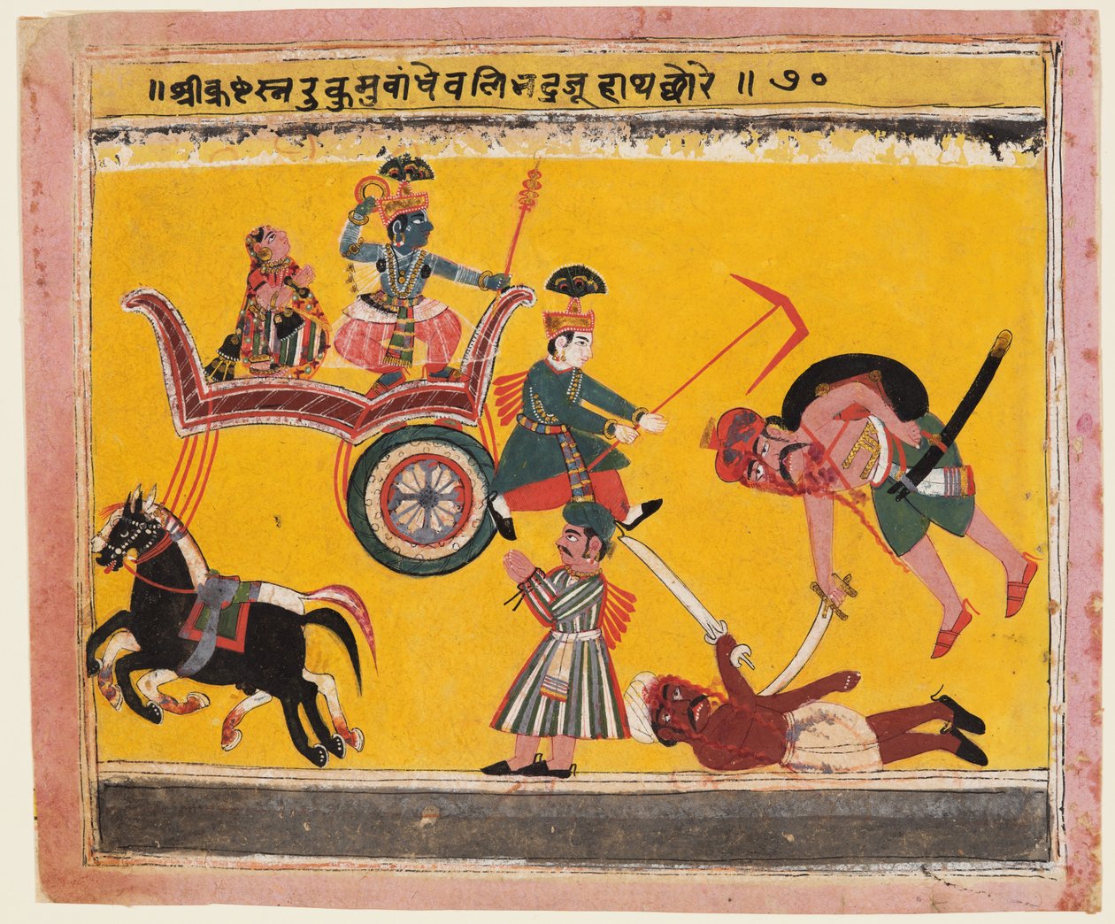 Rapto de Rukmini: Krishna amarrou as mãos de Rukma, de um Bhagavata Purana de Unknown artist