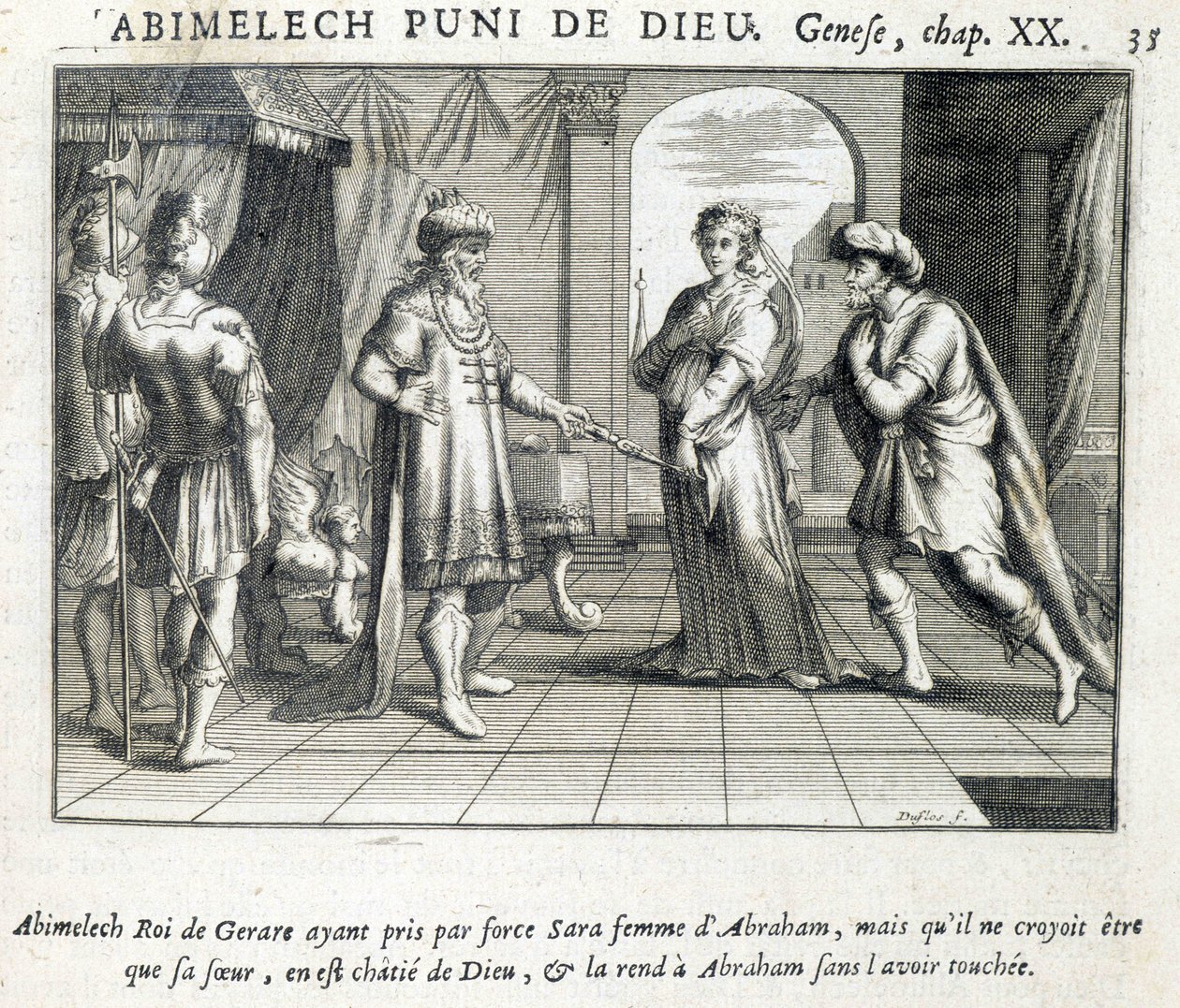 Abimeleque dá Sara a Abraão - Bíblia, gravura de Unknown artist