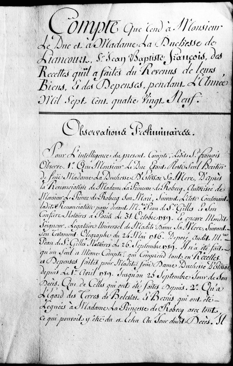 Livro de contas do ano 1789 de propriedade do Duque de Rochefoucauld Liancourt. de Unknown artist