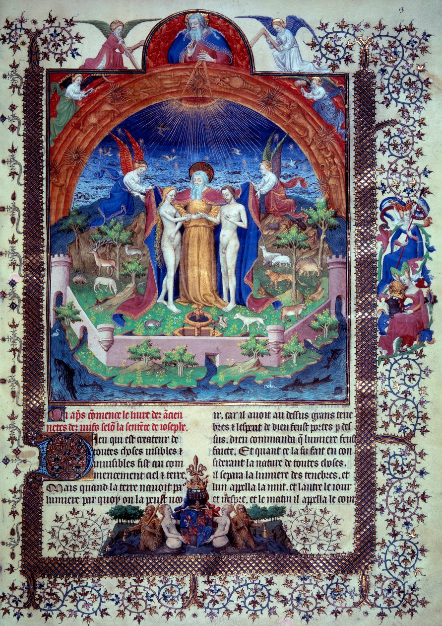 Adão e Eva na Miniatura do Paraíso na Terra de “” Antiquites Judaicos ou Antiquites Judaicos ”” por Flavius Josephe de Unknown artist