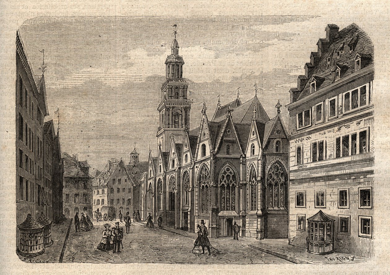 Aegidienkirche (Hannover) Alemanha - Hanover a Igreja Aegidien, destruída durante a Segunda Guerra Mundial - Hanover - The Aegidienkirche - gravura em "Illustrous People