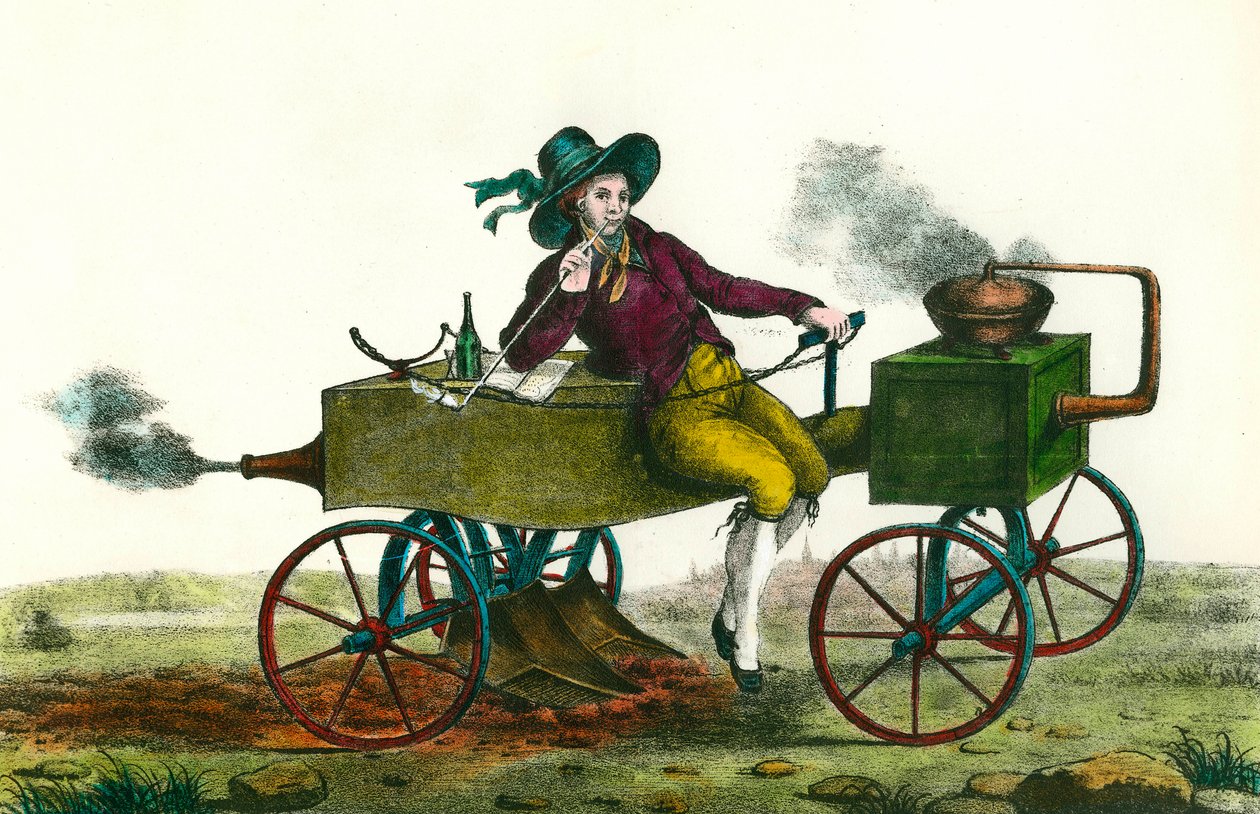 Agricultura: cena da aragem com uma máquina a vapor em 1834. Gravura anónima a partir de 1834. Colecção privada de Unknown artist