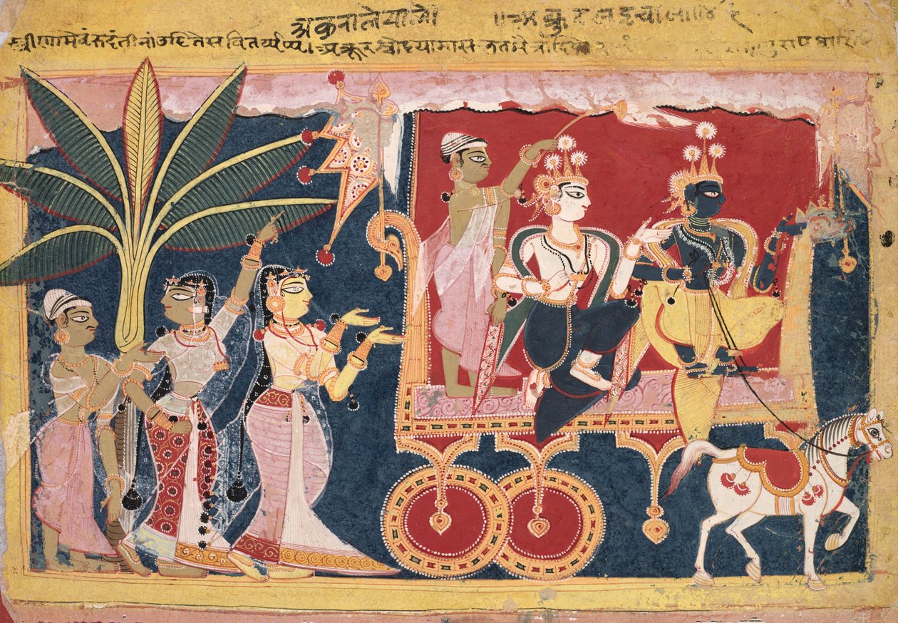 Akrur leva Krishna e Balrama para Mathura (Isarda Bhagavata Purana) de Unknown artist
