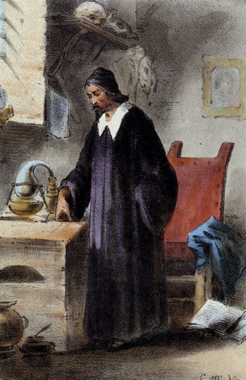 O alquimista Nicola Barnaud, pesquisador da pedra filosófica. de Unknown artist