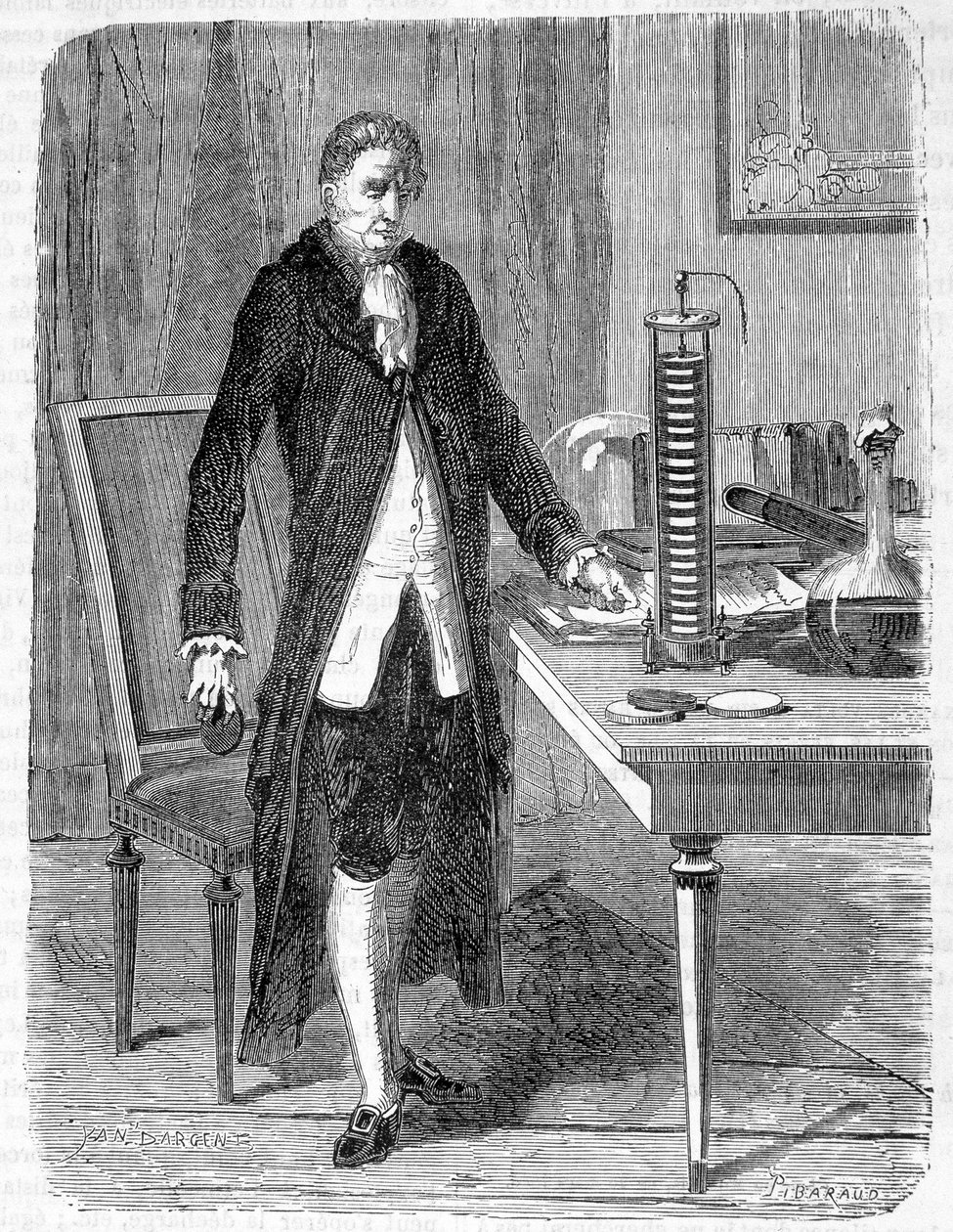 Alessandro (Alexandre) Volta construiu, em 1799, o electro-motor ou bateria eléctrica - gravura de Unknown artist