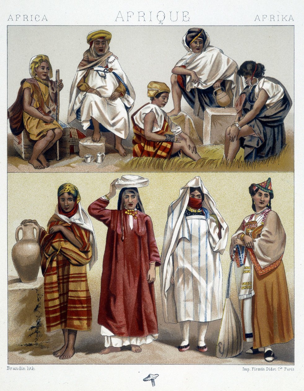 Argélia e Tunísia, trajes populares - em "Le costume historique" de Racinet de Unknown artist