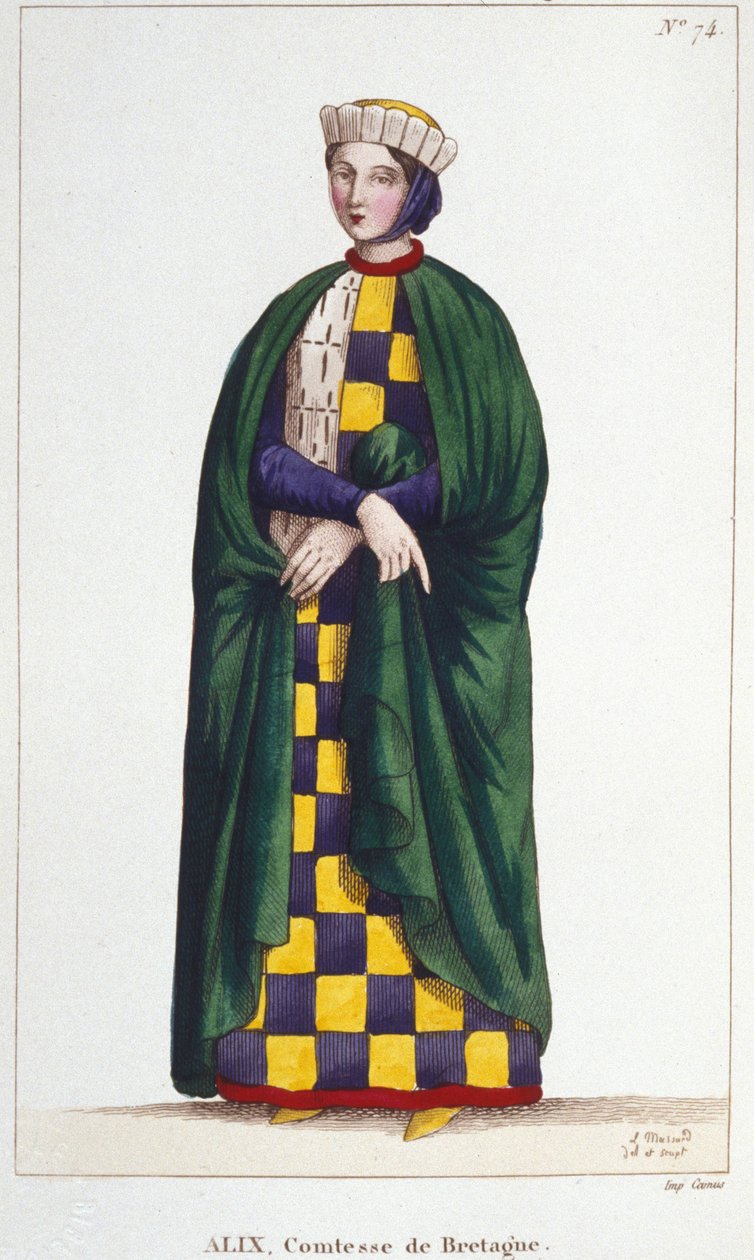 Alix de Thouars (1201-1221), Condessa da Bretanha, filha de Guy de Thouars, Duque da Bretanha. Gravura a partir de 1830. de Unknown artist