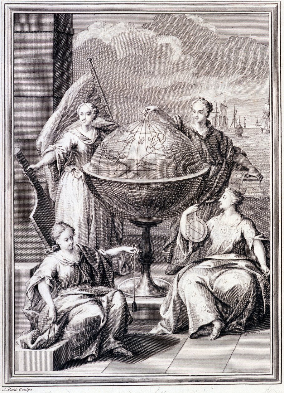 Alegoria da Exploração do Mundo - em "Viagem Histórica da América do Sul feita por Ordem do Rei de Espanha", por Don Georges Juan e Don Antoine de Ulloa, Librairie du Roi, Paris de Unknown artist