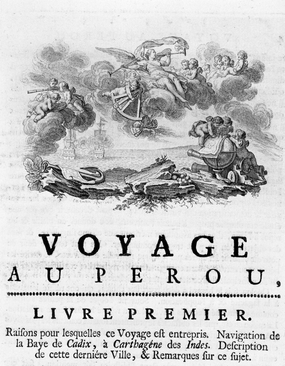 Alegoria da "Viagem ao Peru". Ilustração em "Viagem histórica da América Meridionale feita pela Ordem do Rei de Espanha", de Don Georges Juan e Don Antoine de Ulloa, Librairie du Roi, Paris de Unknown artist