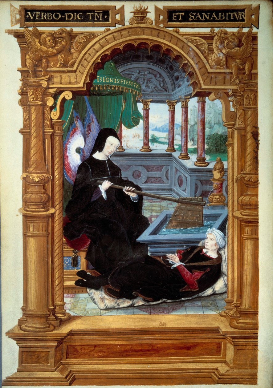Alegoria da regência de Louise de Savoie (1476-1531), mãe de François I, representada segurando um leme e carregando asas de anjo. O autor do manuscrito está deitado a seus pés. Miniatura tirada de "Geste de Blanche de Castille", de Etienne Le Bl de Unknown artist