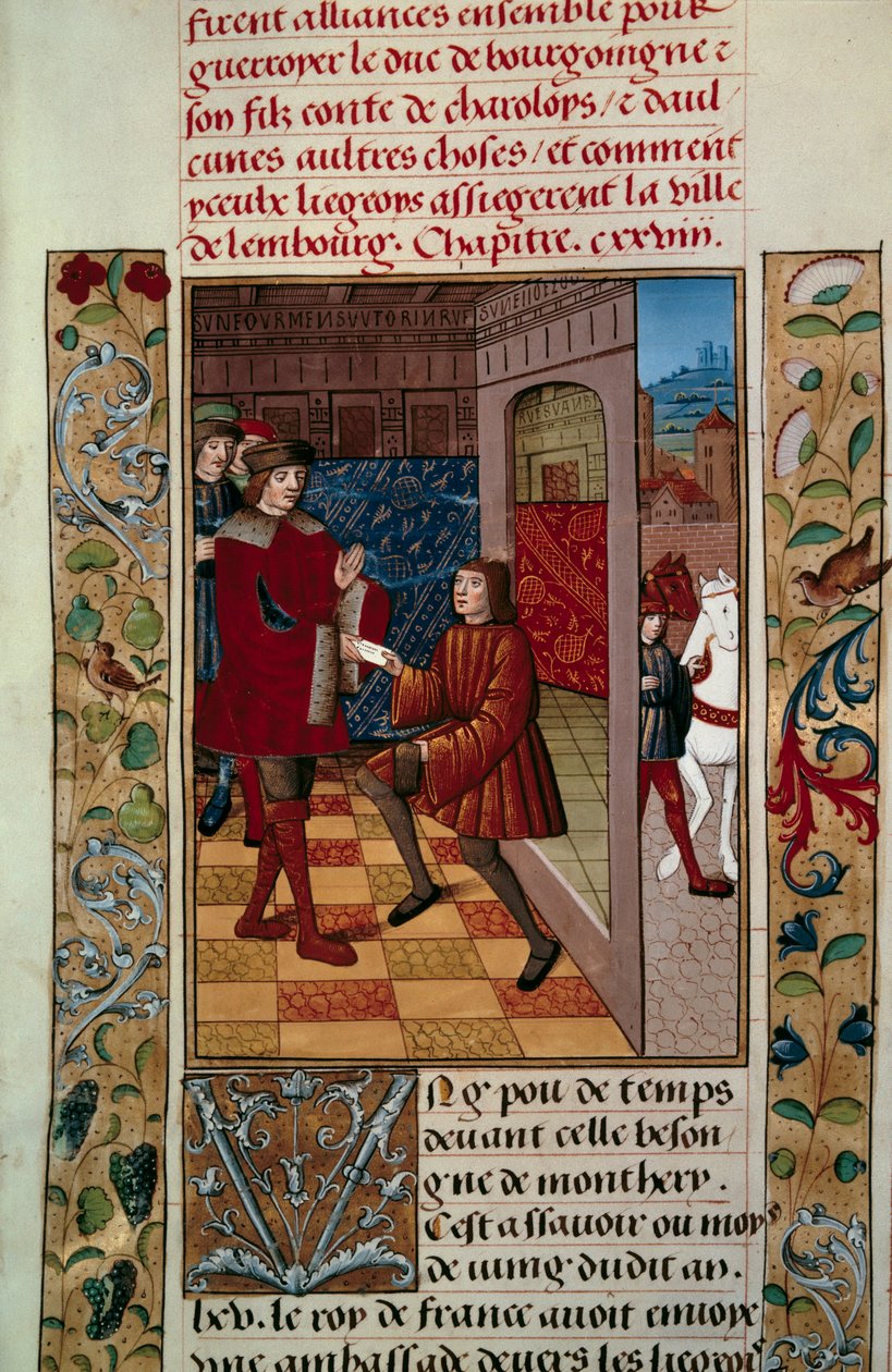 Aliança de Luís XI (1423-1483) com o Liegeois contra Charles the Temeraire Miniature de "Chronicles d