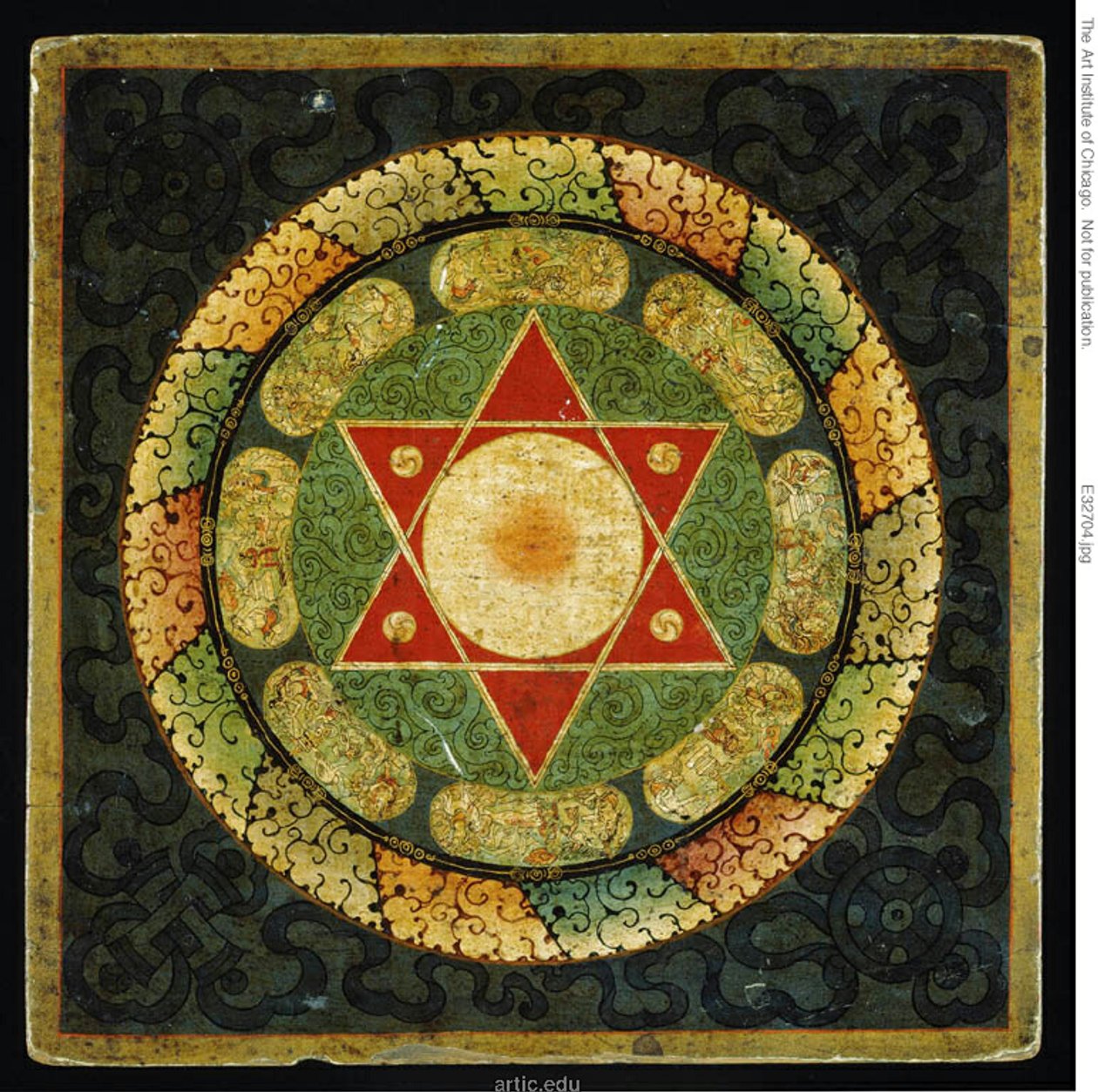 Mesa de altar com mandala de um ser iluminado tântrico feminino (Vajrayogini) de Unknown artist