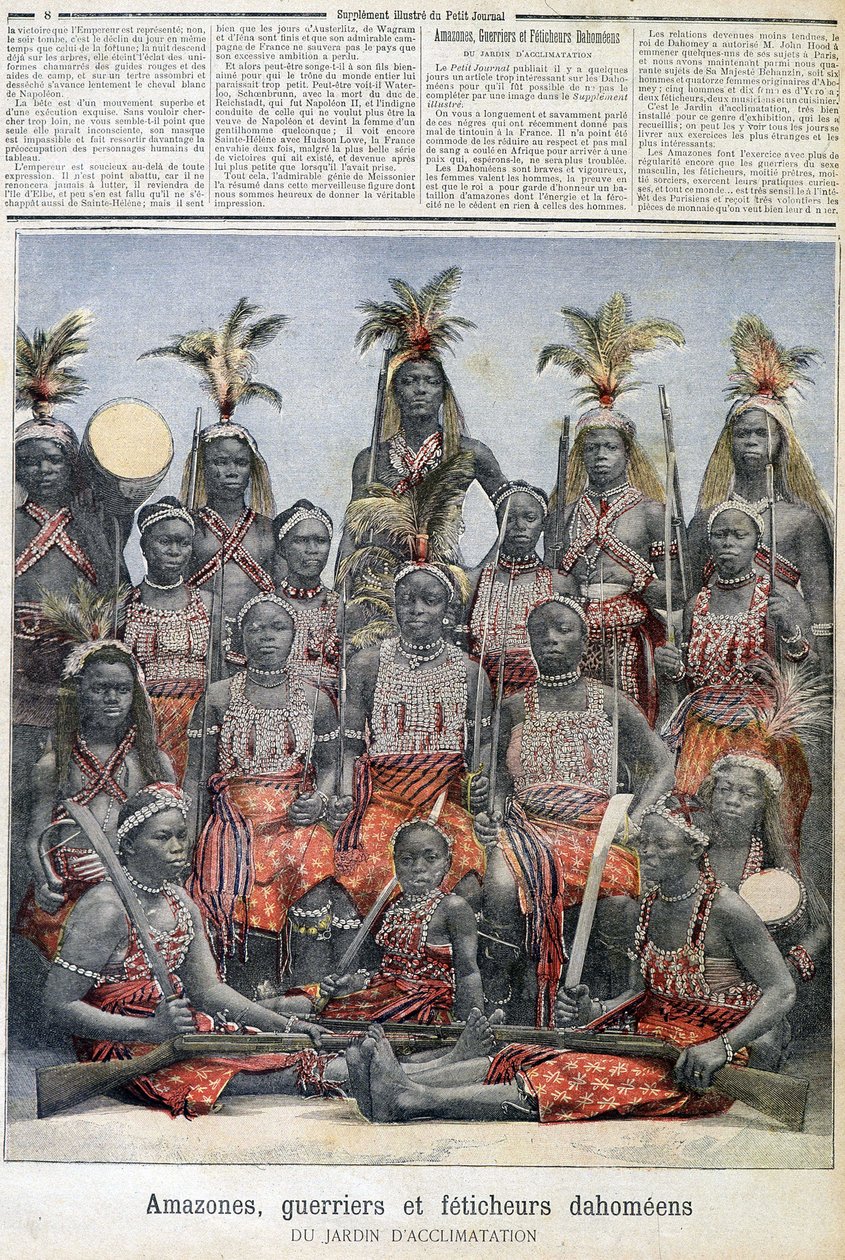Amazonas, guerreiros e fetichistas dahomeanos (do Benin atual), do jardim da aclimatação - no "Le Petite Journal" de 28/02/1891 de Unknown artist