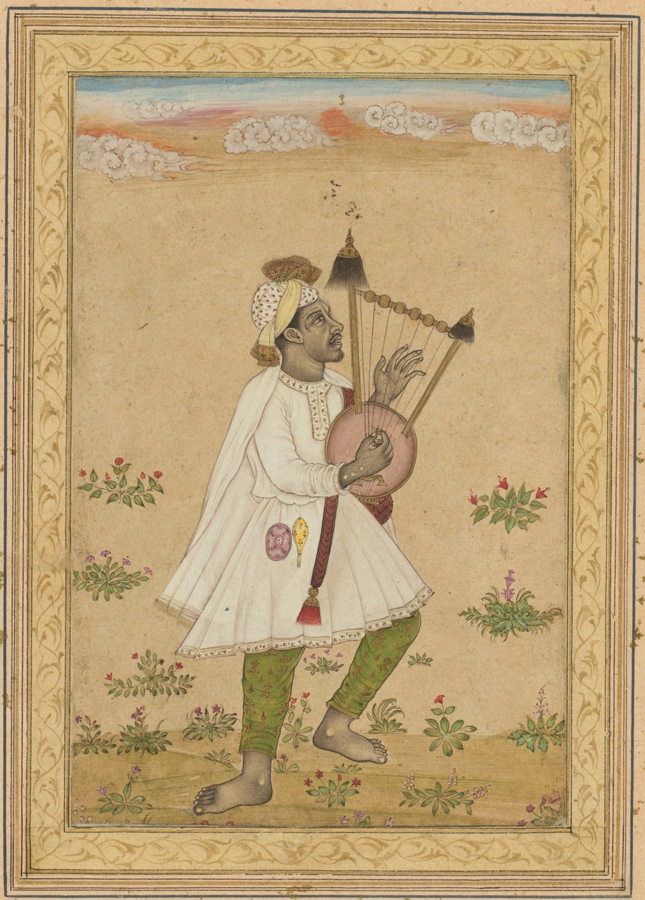 Um tocador de lira africano (reto); Caligrafia (verso) de Unknown artist
