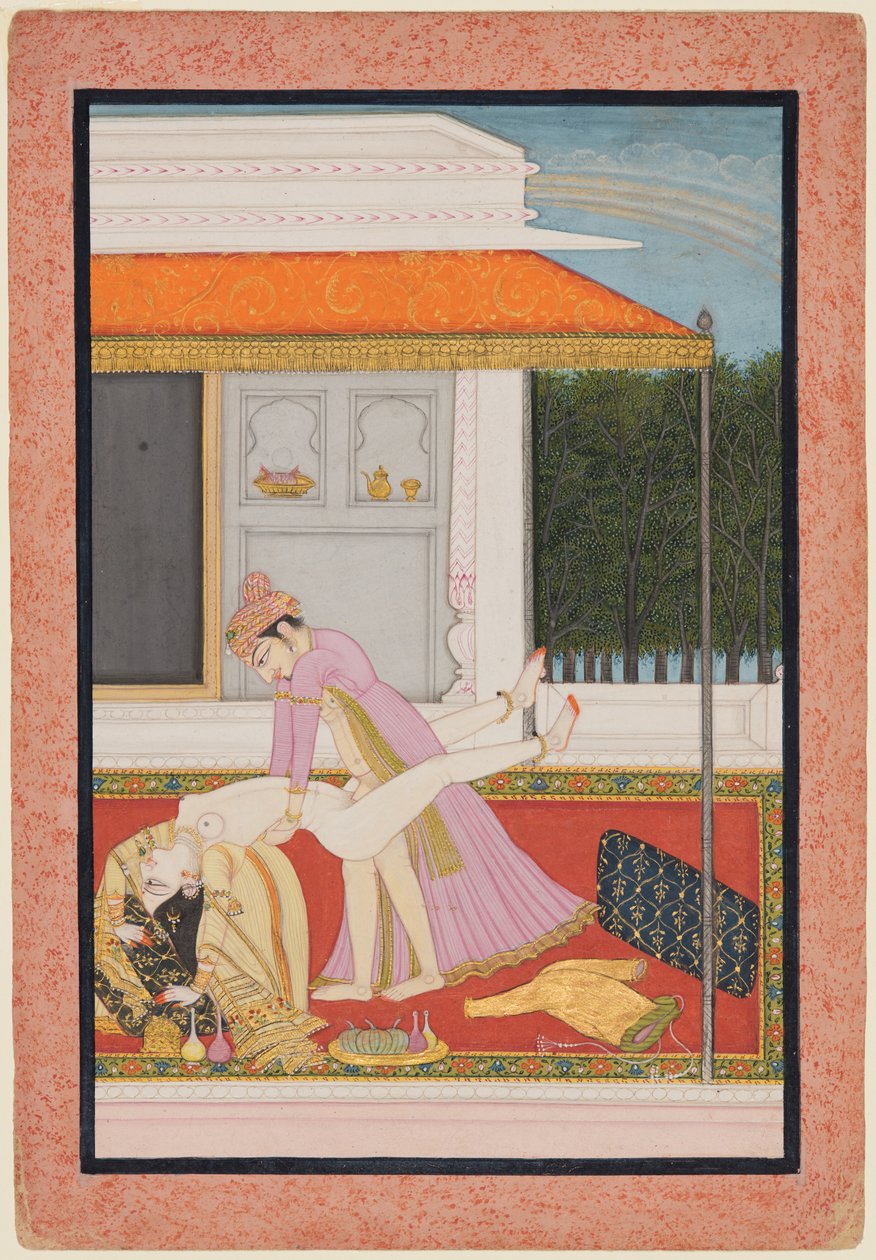 Um casal amoroso, provavelmente Raja Mahendra Pal de Basohli (r. 1806–13) com uma rainha favorita de Unknown artist