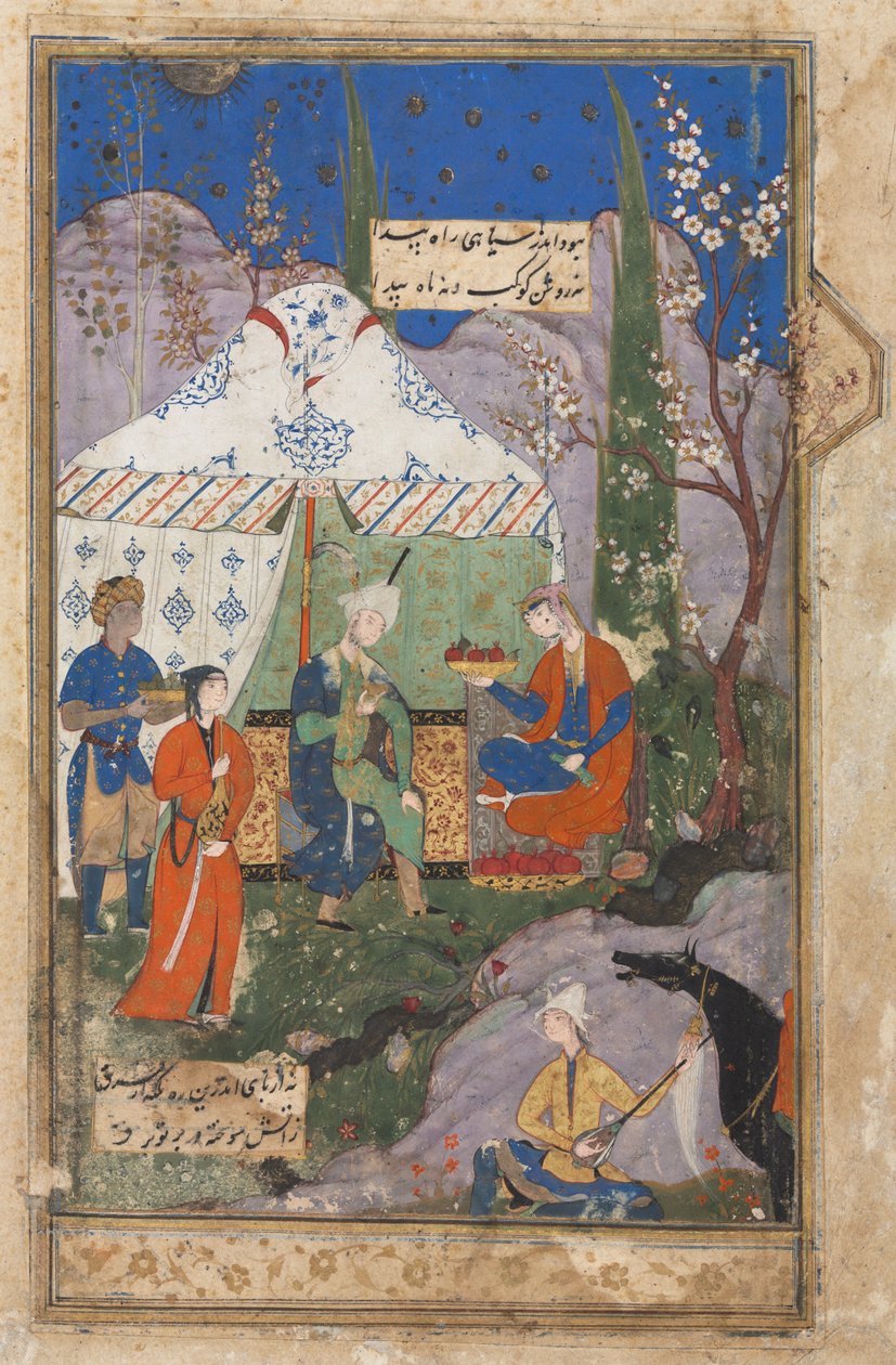 Um episódio da história do rei sassânida Khusrau e sua amada Shirin, de um Khamsa (Quinteto) de Nizami (1141–1209) (verso) de Unknown artist