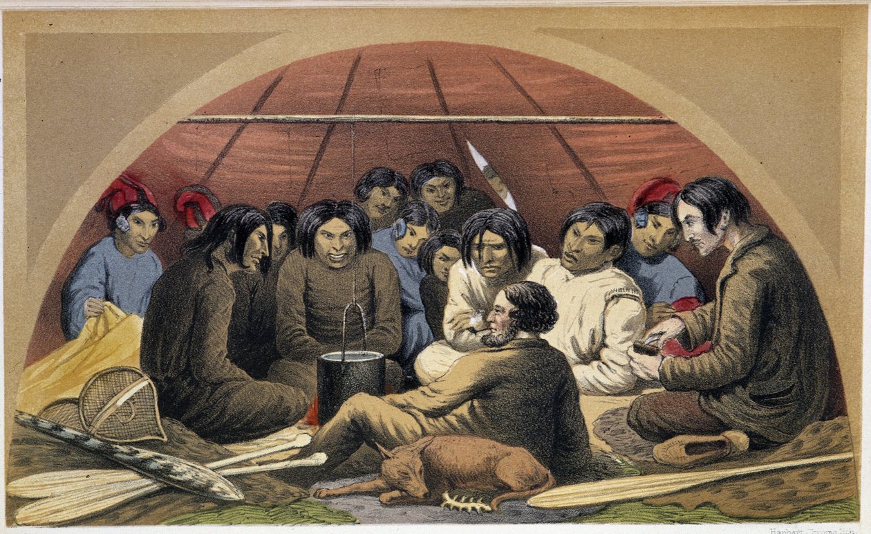 Uma visita indiana a Otelne na sua tenda - em "Exploration of the Labrador Peninsula" por Hind, Londres de Unknown artist