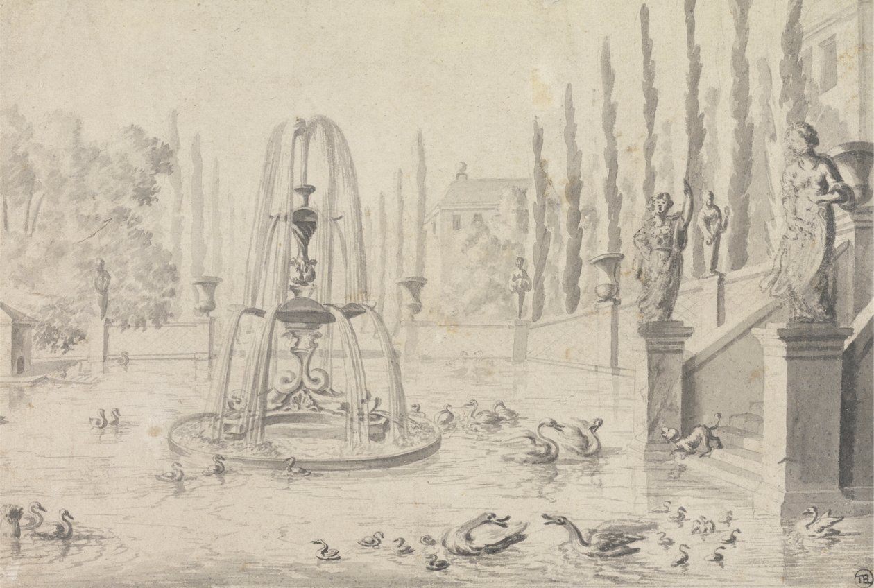 Uma Piscina e Fonte Ornamental de Unknown artist