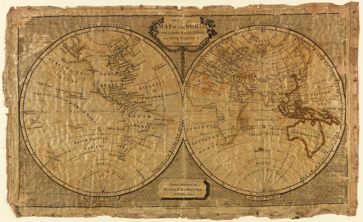 Um esboço do mapa do mundo para bordados femininos e jovens estudantes de geografia de Unknown artist
