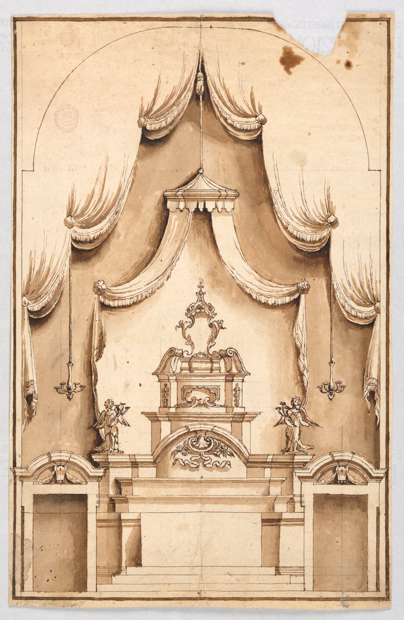 Um altar com uma estrutura para a exposição de uma cruz, provavelmente um Santo Sepulcro de Unknown artist