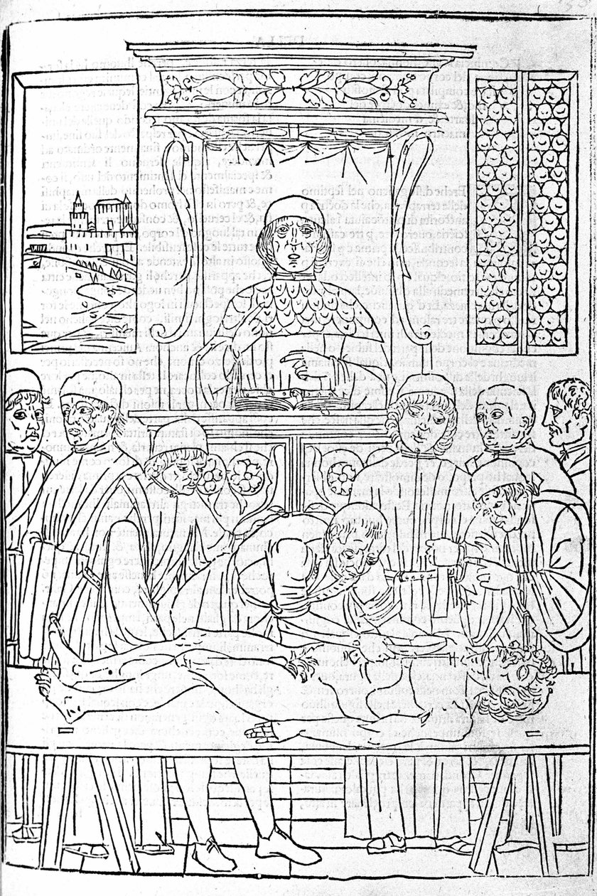 Dissecação anatómica. Gravura de um tratado de medicina de Gerolamo Cardano (Cardanus Hieronymus), Florença de Unknown artist