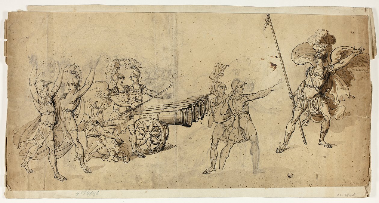 Artilharia Angélica (reto); Cena de Batalha (verso) de Unknown artist