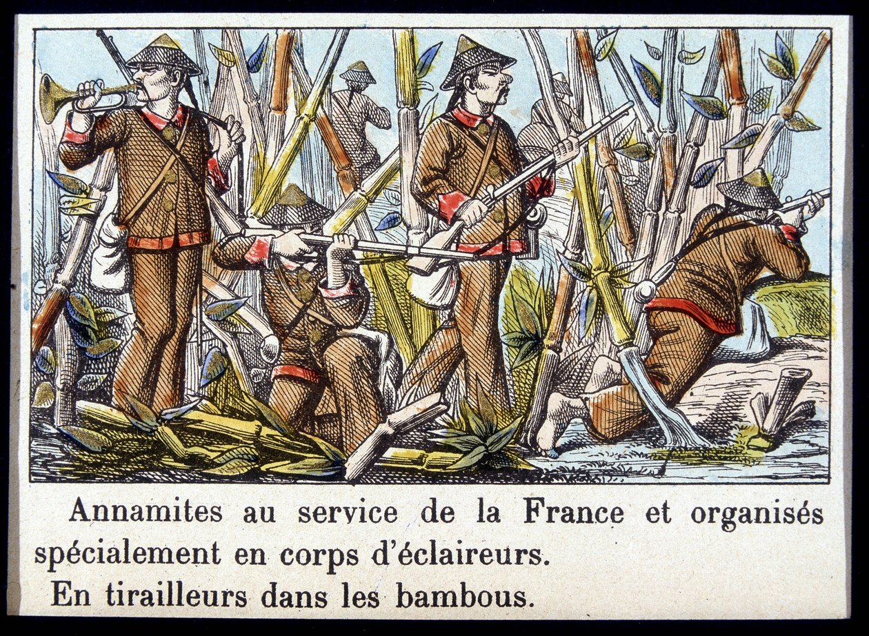 Anamitas ao serviço da França e especialmente organizados em corpo de batedores, em pistoleiros em bambu de Unknown artist