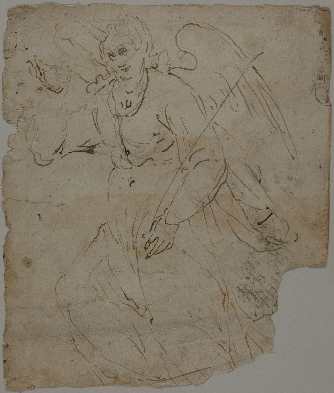 Anjo Anunciador (frente); esboços da figura sentada, da parte superior e da mão direita do Anjo Anunciador (verso) de Unknown artist