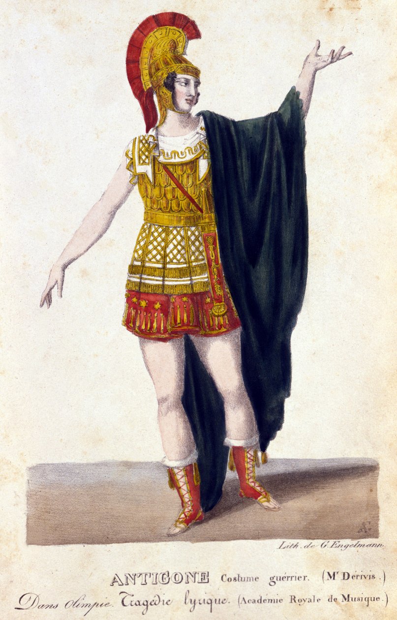 Fato de guerreiro antígona. Gravura do século XVIII. de Unknown artist