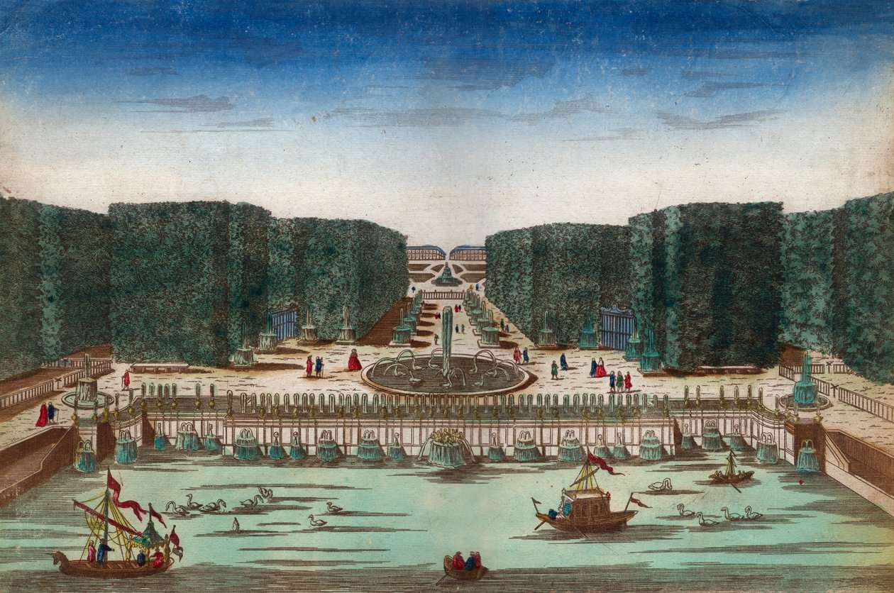 Aquae Lapsus em Hortis Versalicis - Vista óptica representando as cataratas de Versalhes no século XVIII - Ilustração por volta de 1760 de Unknown artist