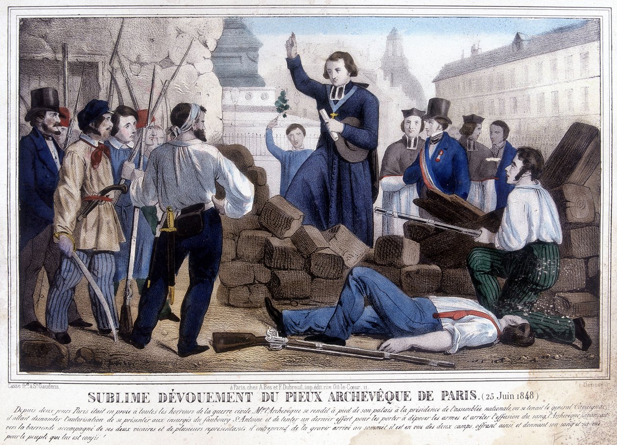 O Arcebispo Denis Affre atravessou as barricadas para se encontrar com os insurgentes, 25 de junho de Unknown artist