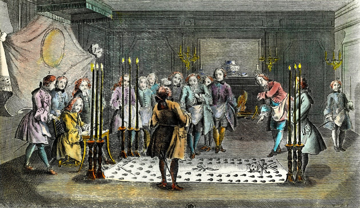 Montagem de Francs Macons para a recepção dos mestres Gravação por volta de 1750 Coleção Privada de Unknown artist