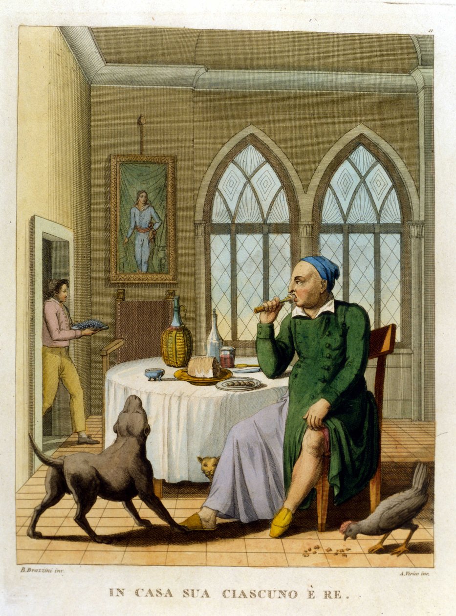 "Em casa, toda a gente é rei." Ilustração de uma colecção de provérbios do século XVIII. de Unknown artist