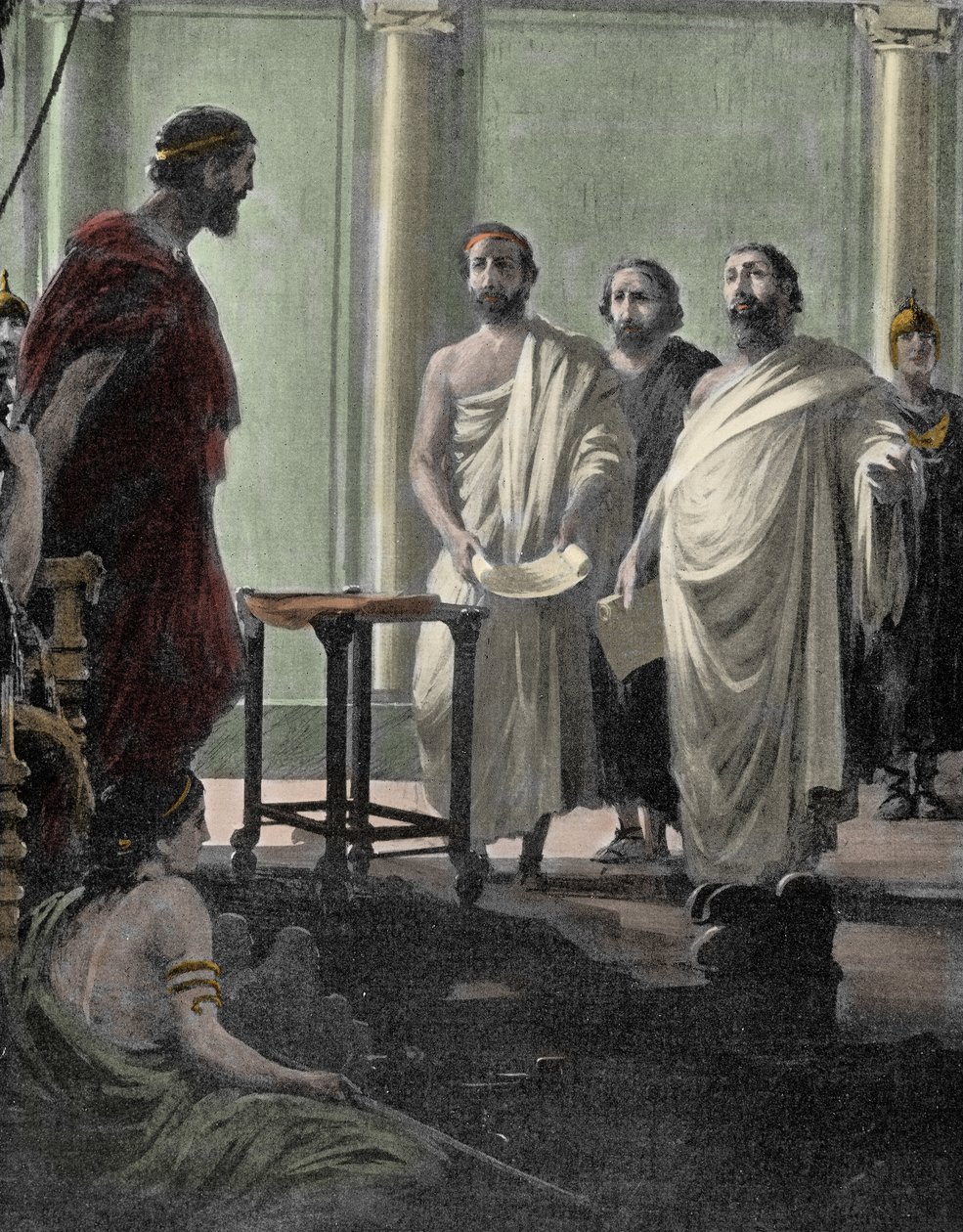 O general ateniense e político Alcibiades (450 a.C.-404 a.C.), discípulo de Péricles e Sócrates, recordado em 407 pelo regime democrático de Atenas após o seu exílio. Gravura do século XIX de Unknown artist