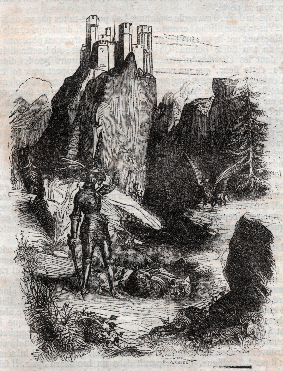 Atlântida derrotada por Bradamante - gravura de 1851 de “” Furious Roland ”” de Unknown artist