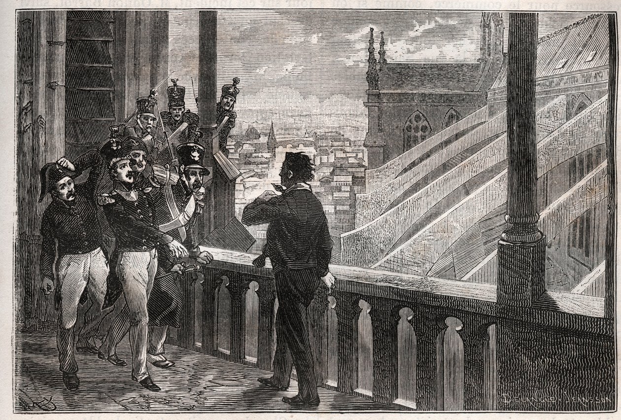 Ataques a Louis-Philippe I - A conspiração das Torres de Notre-Dame (Conspiração) em 4 de janeiro de Unknown artist